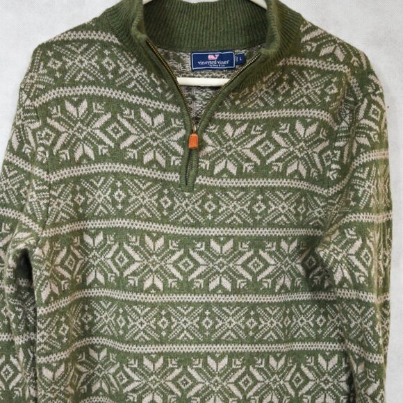 Vineyard Vines Snowflake Fair Isle 1/4 Zip Pullover Angora/Cashmere Blend Men L - Picture 1 of 5